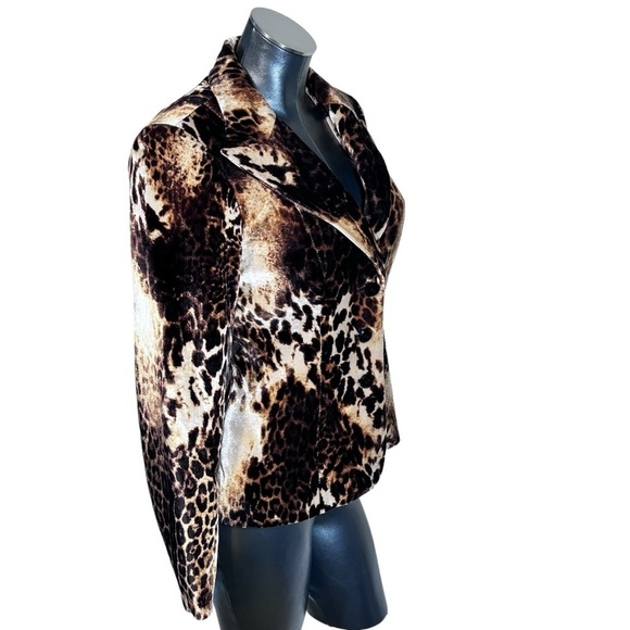 KAY UNGER NEW YORK Velvet Velour Leopard Animal Print Blazer Jacket Women's Sz 6 - Picture 4 of 16